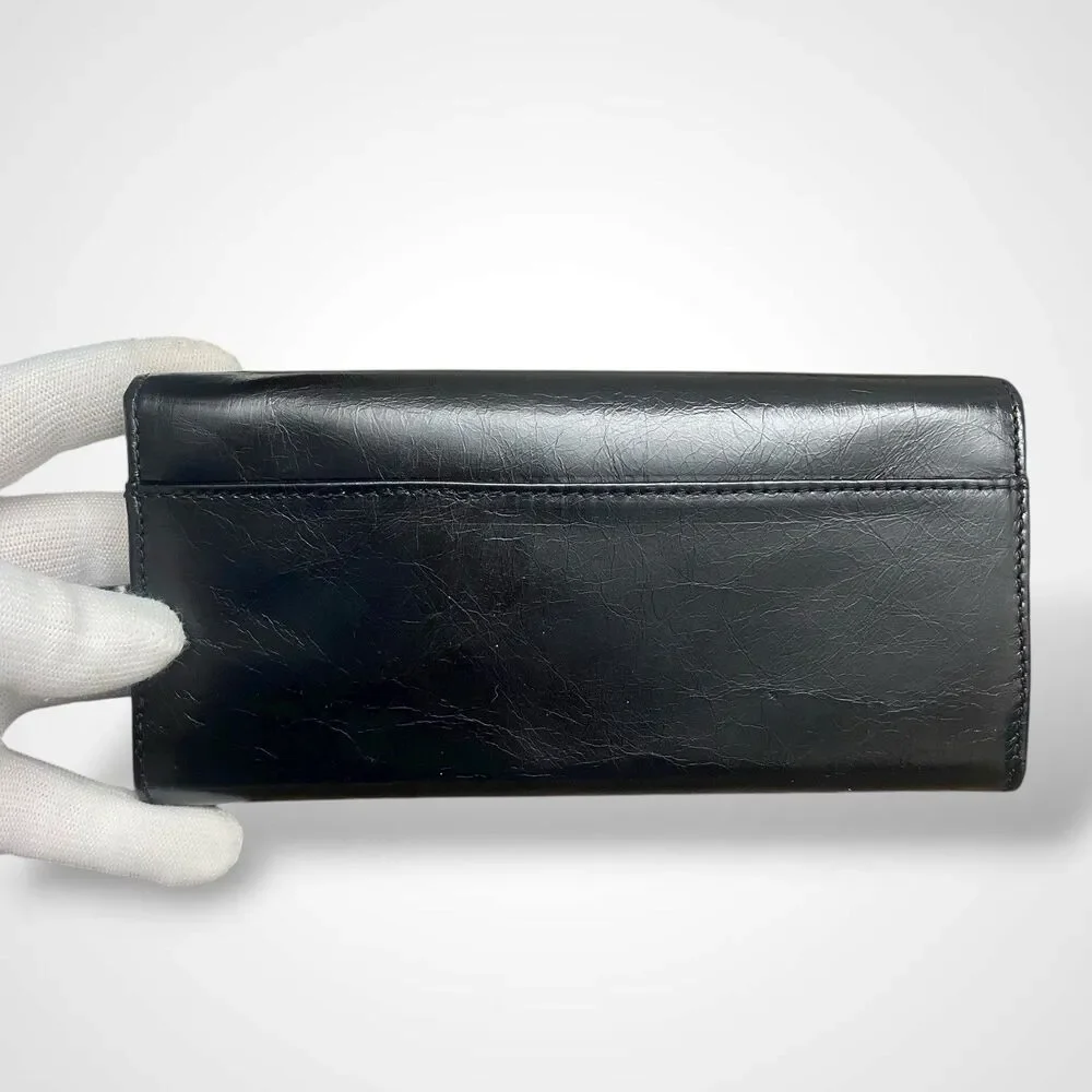 Hobo Continental Wallet Black Genuine Leather Long Bifold with Magnetic Closure